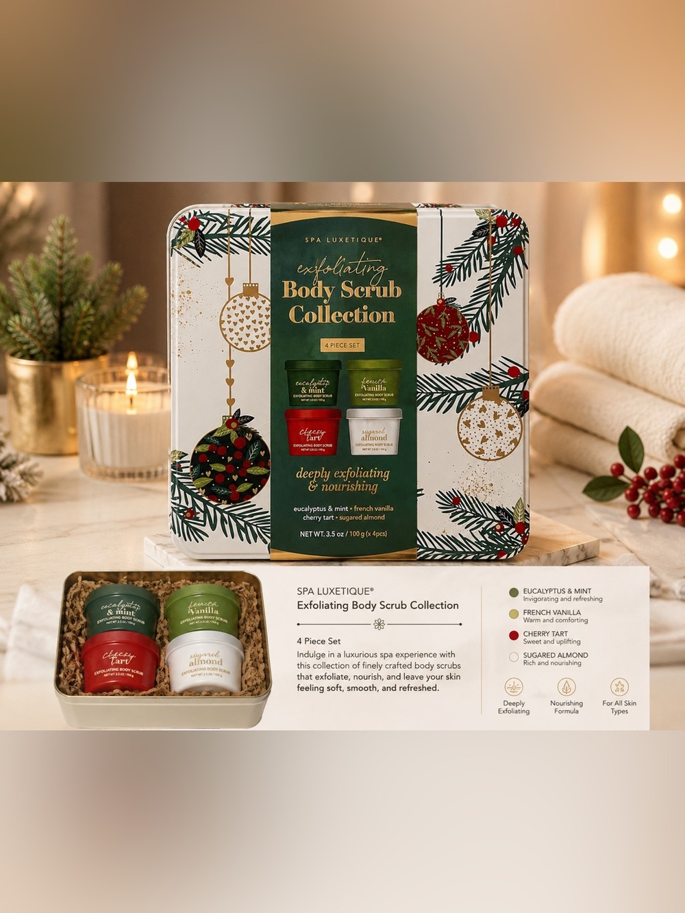 Exfoliating Body Scrub Collection - Green Holiday Tin